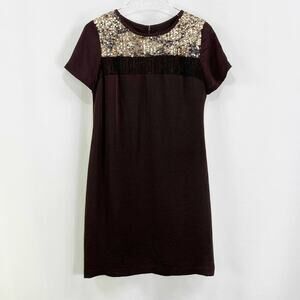 GABBY SKYE Brown Sequin Short Sleeve Shift Dress